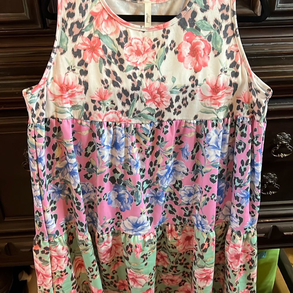 Floral and Leopard Print Sleeveless Dress